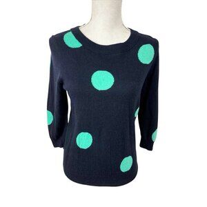 J. Crew Women's Fitted M 3/4 Sleeve Crew Sweater‎ Blue Polka Dot Merino Bld.